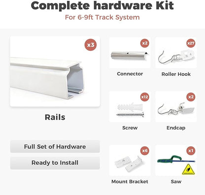 ChadMade Ceiling/Wall Mount Curtain Track Rod Set with Hooks, 6ft - 9ft Adjustable Length Window Rod Track Curtain Rail System For Living Room Bedroom, Work with Grommet and Pinch Pleated Curtain