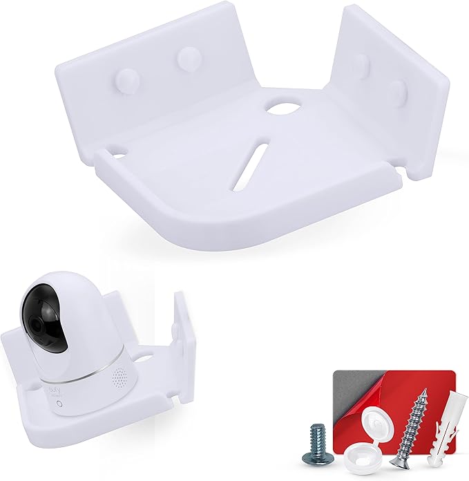 BRAINWAVZ Drill Free Tilted Corner Wall Mount Small Shelf for Baby Monitors, Home Security Cameras & More, Strong VHB Adhesive with Screw in Option, Easy to Install, No Mess