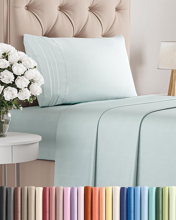 Twin XL Size 3 Piece Sheet Set - Comfy Breathable & Cooling Bed Sheets Set - Hotel Luxury Bedding for Women, Men, Kids, Teens, Boys & Girls - Deep Pockets, Soft and Wrinkle Free - Oeko-Tex - Ice Blue