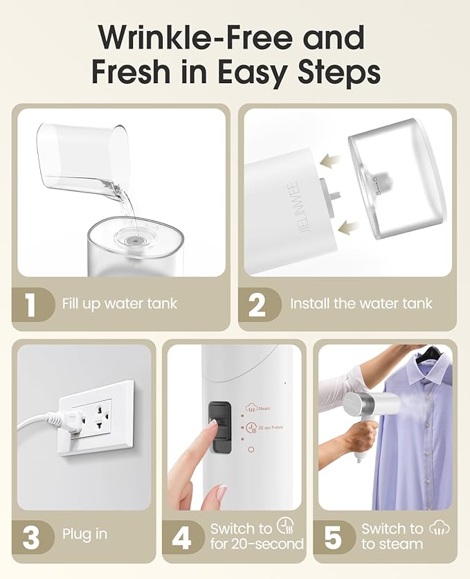 Handheld Steamer for Clothes, 1200W Foldable Travel Steamer, 20 Sec Preheat Garments Wrinkle Remover, 120V Portable Hand Iron with 150ml Water Tank, Clothes Steamer for Home Travel-White