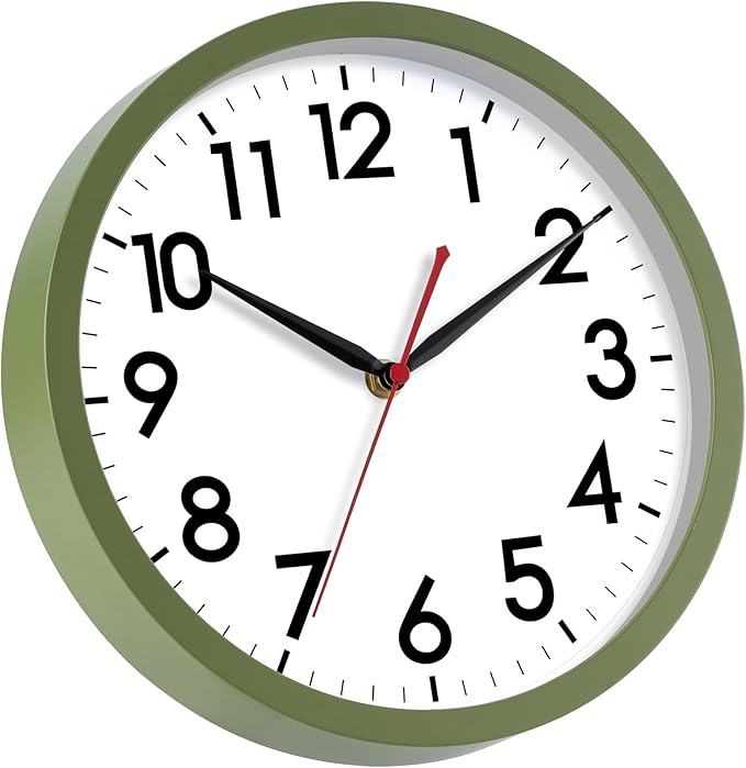 AKCISOT Wall Clock 10 Inch Silent Non-Ticking Modern Clocks Battery Operated - Analog Classic for Office, Home, Bathroom, Kitchen, Bedroom, School, Living Room(Olive Green)