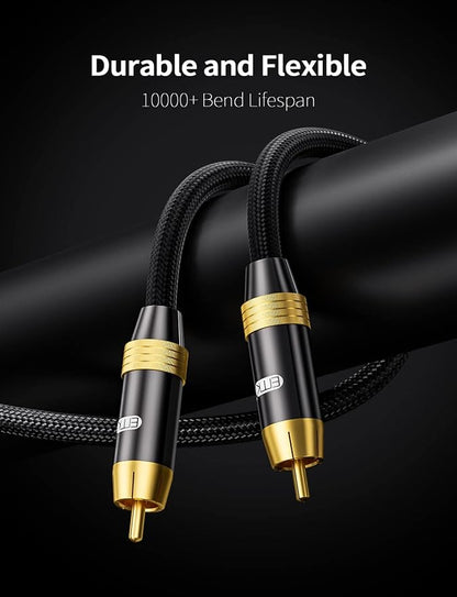 Subwoofer Cable,EMK Digital Coaxial Audio Cable [24K Gold-Plated, Durable Cotton] Premium S/PDIF RCA Male to RCA Male for Home Theater, Soundbar,Speaker,HDTV, Subwoofer, Hi-Fi Systems (Black-3.3ft/1m)