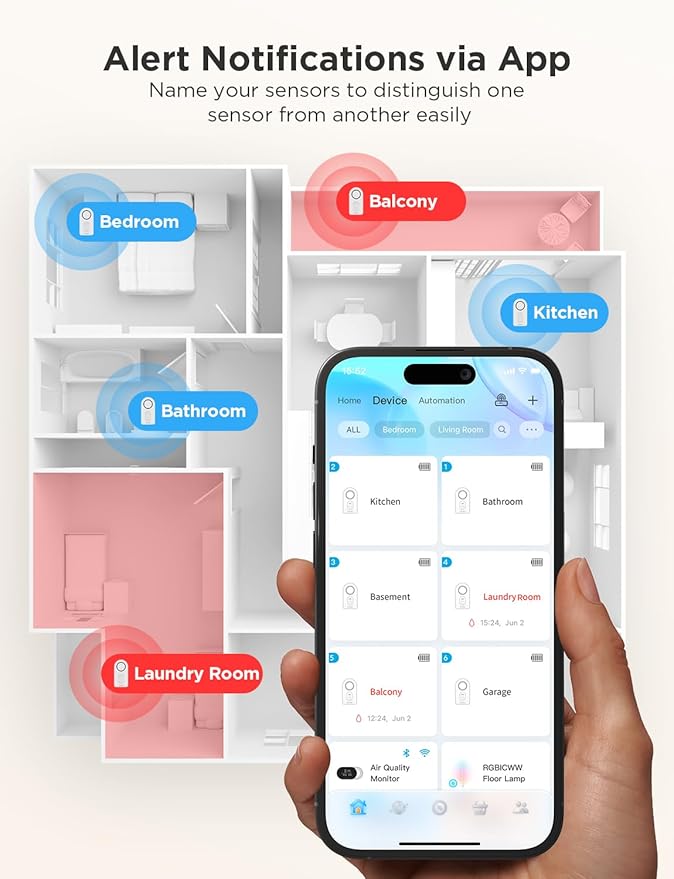 Govee WiFi Water Leak Detector 3 Packs, Leak Alert with Remotely Email/APP Push and Sound Alarm, Smart Water Sensor with 100dB Adjustable Alarm, Suit for Home and Basement