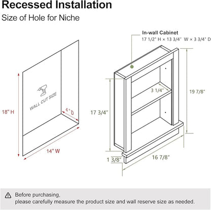 Recessed Medicine Cabinet Inset,Bathroom Wall Niche Insert for Drywall,14x18 Bathroom Medicine Cabinet Shelf Wood Replacement,in Wall Cabinet with Storage for Restaurant,Imitation Natural