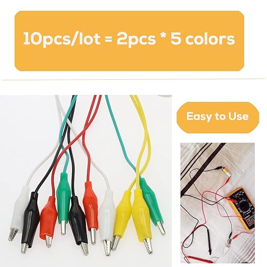 30PCS Premium Alligator Clips Electrical, 5 Colors Test Leads Cable with Crocodile Clips, Dual Ended Jumper Wires with Power Test Probe for Electric Welding Testing Experiments, Circuit Connection