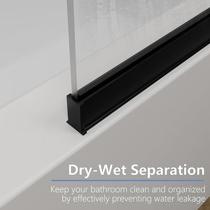 35" W x 60" H Bathtub Fixed Glass Panel, 3/8" (10mm) Tempered Glass with Dual Nano Coating, Frameless Shower Door, Bath Tub Shower Screen, Matte Black