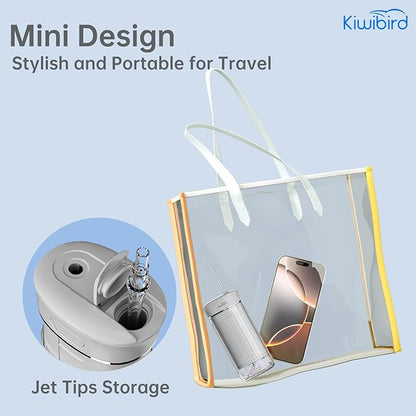 KIWIBIRD Mini Water Flosser for Travel, Ultra-Portable Cordless Oral Irrigator with UVC Light, IPX8 Waterproof 3 Modes, 230mL Teeth Cleaner for Tonsil Stones & Braces Care - Home & Travel (Grey)