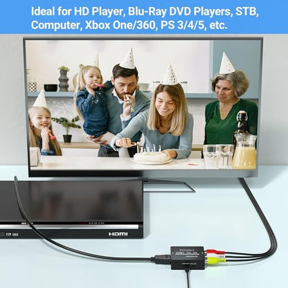 Setuact HDMI to AV Converter, HDMI to RCA Converter, Supports PAL/NTSC for Apple TV, Roku, Fire Stick, Blu-ray, DVD Player, Older TV, Projector, (with Male RCA and HDMI Cables)