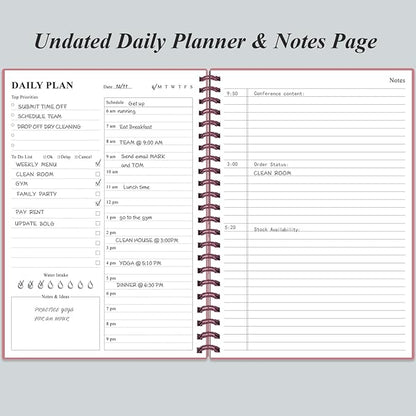 Daily Planner Undated - B5 To Do List Notebook Hourly Schedules, Spiral Appointment Planner for Women and Men, PVC Hardcover, Inner Pocket, Elastic Closure, 7" x 10", Pink