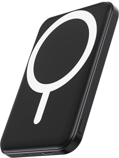 podoru for Magsafe Battery Pack, 5000mAh Magnetic Power Bank with Type-C Cable 20W PD Fast Charging Lighting Input Wireless Portable Charger for iPhone 17/16/15/14/13/12/ All Series-Black