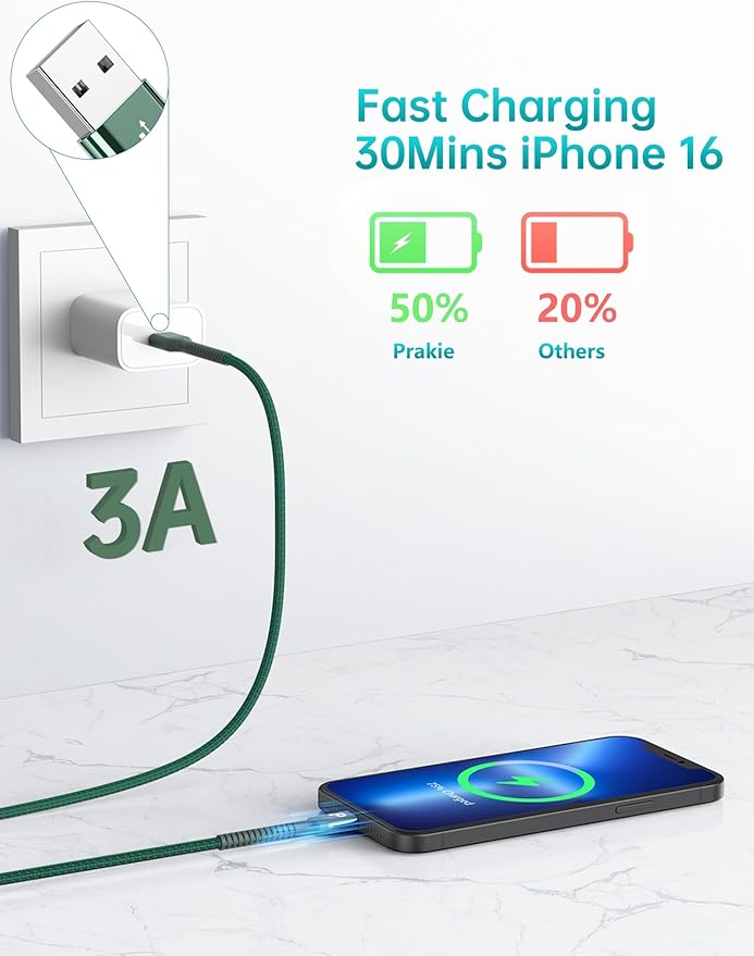 USB to USB C Cable Fast Charging 10FT USB A to USB C Charger Cord, Upgraded Extra Durable Braided USBC Cable Compatible with iPhone 17 16 15 Pro Max,Samsung Galaxy S10 S9 Plus More-Green 2 Pack