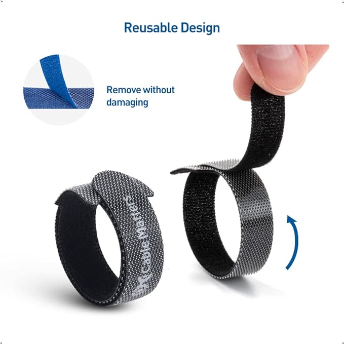 Cable Matters 100-Pack Hook-and-Loop Reusable Cable Ties, Sizes 4", 6", 8" with 42 lbs Tensile Strength - Multi-Color Cable Straps, Cord Organizers, Cord Management Ties