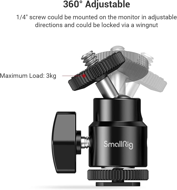 SmallRig 1/4" Camera Hot Shoe Mount, Ballhead Tripod with Additional 1/4" Screw, 2pcs Pack - 2059
