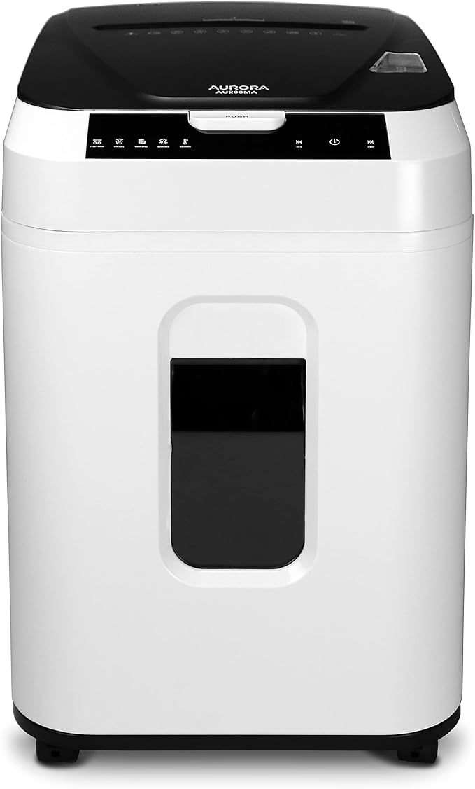 Aurora Commercial Grade 200-Sheet Auto Feed High Security Micro-Cut Paper Shredder/ 60 Minutes/Security Level P-5
