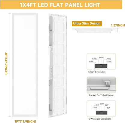 2 Pack 1x4 LED Flat Panel Light Drop Ceiling Office Fixture,Surface Mount Drop Ceiling Fixture,5040LM, 20W/25W/30W/35W/40W Selectable,3000K/3500K/4000K/5000K/6500K 5CCT,Dimmable (0-10V),ETL Listed