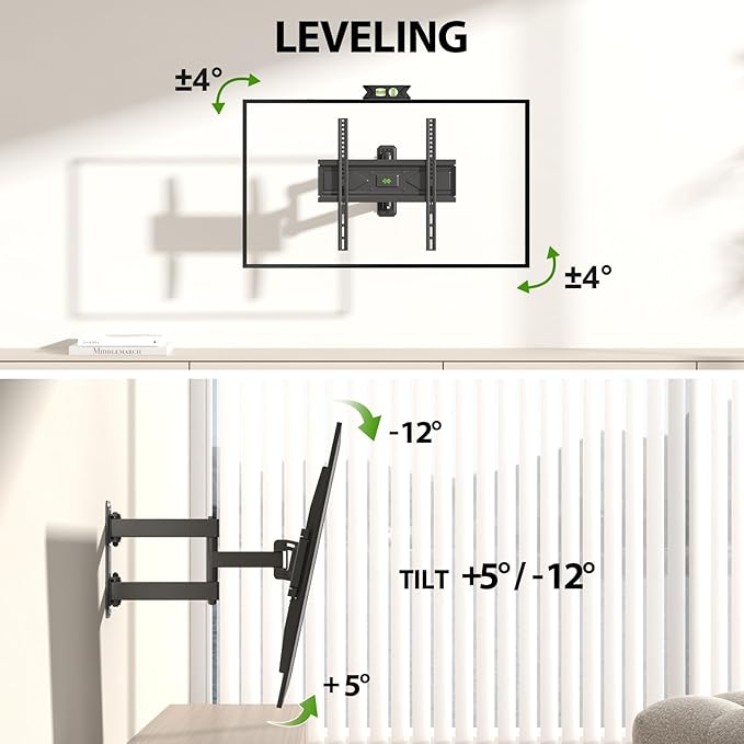 USX MOUNT Corner TV Wall Mount for 26-60 Inch TVs up to 80 lbs, Single Articulating Arm, Full Motion TV Wall Mount Bracket with Swivel and Tilt, Max VESA 400x400mm