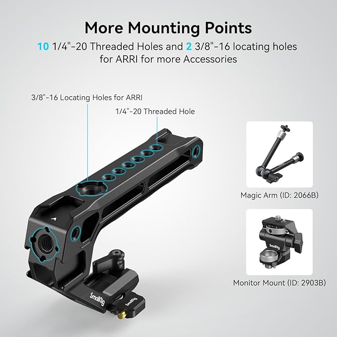 SmallRig Lightweight NATO Top Handle, Quick Release NATO Grip w/NATO Rail for DSLR Camera Cage, Universal Top Handle with 5 Cold Shoe Adapters - 4345