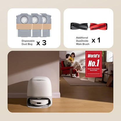 roborock Qrevo Curv S5X Robot Vacuum and Mop, 18500Pa Suction, Zero-Tangling Design, FlexiArm Side Brush, Reactive Tech Obstacle Avoidance, 10 Weeks Self-Emptying, Auto Washing for Hard Floor, Corner