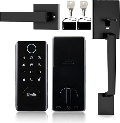 UMIK UMIKSMART Fingerprint Smart Door Lock with Heavy Duty Handleset, Keyless Entry Door Lock, Electronic Keypad Deadbolt Locks, App Control for Front Door, Home (Matte Black)