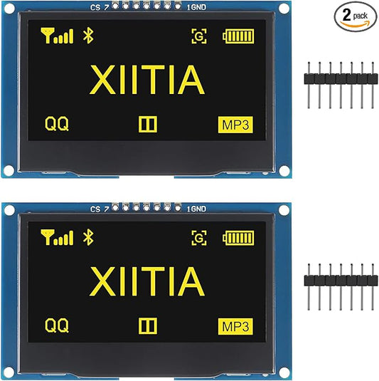 XIITIA 2pcs 2.42 inch 128x64 OLED LCD Display Module SSD1309 7 Pin SPI/IIC I2C Serial Interface for Arduino UNO R3 (Yellow Light)
