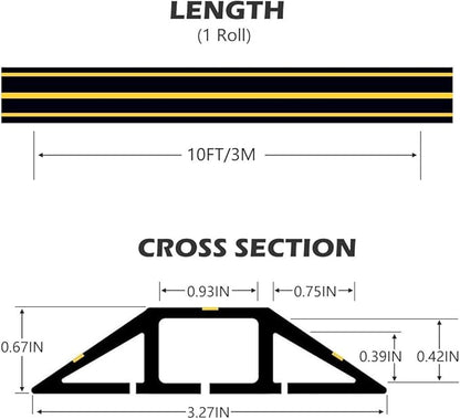 10Ft Cord Covers for Wires on Floor, 3-Channel Floor Cord Cover with Anti-Slip Base & Yellow Warning Strips, Extension Cord Covers for Floor, Ideal for Home, Office, Outdoor Use