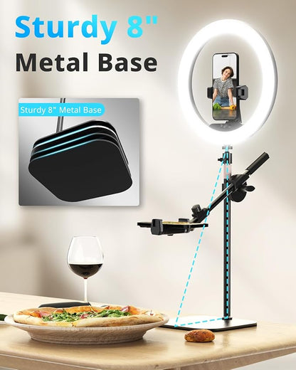 UBeesize 12" Desk Ring Light with Stand and Phone Holder, Overhead Phone Mount for Video Recording, Zoom Meeting, Live Streaming, Tiktok, YouTube，Compatible with iPhone, Android, Cameras
