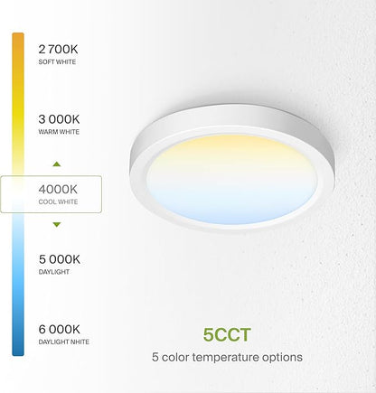 ASD LED 5" Round Flush Mount Ceiling Light Fixture, Low Profile Surface Lighting | 5CCT, Dimmable, Ultra-Thin, ETL Listed | 10W 700LM 2700-6000K 120V | Kitchen, Bedroom, Hallway Lamp | White, 12 Pack