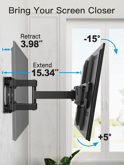 Pipishell TV Wall Mount for 26-74 inch LED LCD OLED 4K TVs up to 99lbs, Full Motion TV Mount Bracket Articulating Swivel Extension Tilting Leveling Max VESA 400x400mm, Fits 12/16 Inch Wood Studs