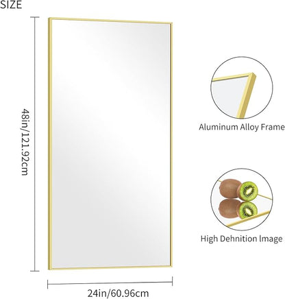 48x24In Gold Bathroom Mirror for Wall, Brushed Gold Rectangle Mirrors with Metal Frame, Bathroom Rectangular Mirror Modern Wall Mirror for Bedroom Living Room, Hangs Horizontal or Vertical