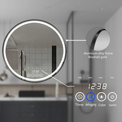 Wall-Mounted Round Bathroom Mirror with LED-Lights - 32 Inch Frame Vanity Mirrors(32" x 32", Black)