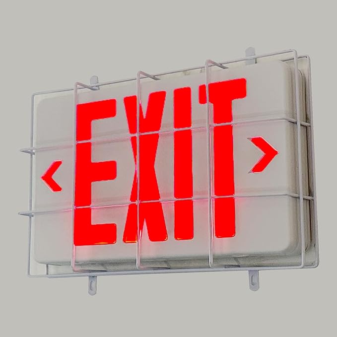 TANLUX Exit Sign with Steel Wire Guard, Wall Mounted Emergency Exit Light with Protective Cover