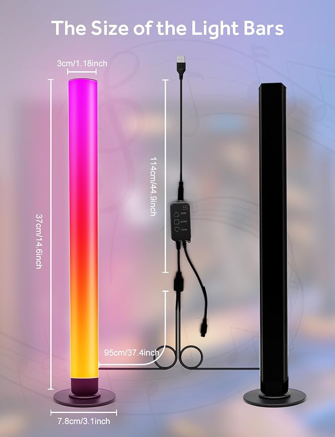 Smart LED Light Bars, RGB Light Bar for Room, 16 Million Colors & 213 Preset Modes Gaming Lights, Remote Control & App Control, Dynamic Music Sync Mode TV Backlight, USB Powered Ambient Lighting