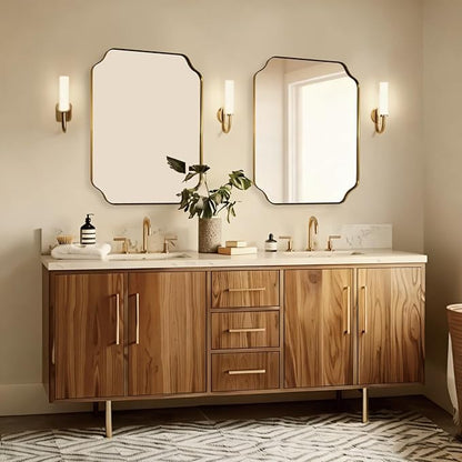 ANDY STAR Square Gold Vanity Mirrors, 24"x24" Brushed Brass Scalloped Bathroom Mirror, Antique Wall Mirror with Anti-Rust Stainless Steel Frame, Rounded Notched Corner Design Ideal for Home Deocr