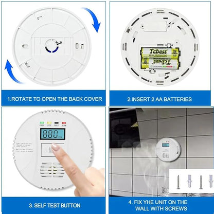Carbon Monoxide Detector, VzmcovCO Monitor Powered by AA Battery (not Included), with LCD Digital Display, Used for Voice Alarm in Home Office, Hotel Garage, Kitchen, Bedroom, Living Room (1Pack)
