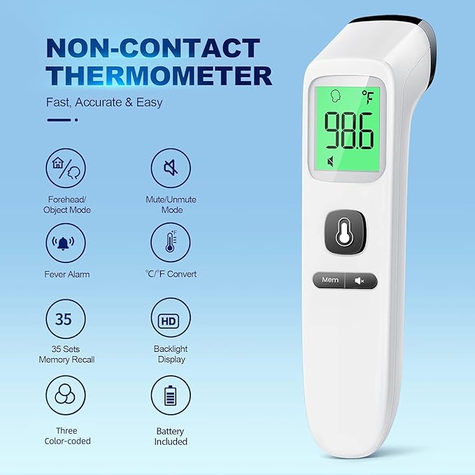 No-Touch Thermometer for Adults and Kids, Digital Accurate Baby Thermometer with Fever Alarm, 1 Second Fast Result, Easy to use, 2 in 1 Mode
