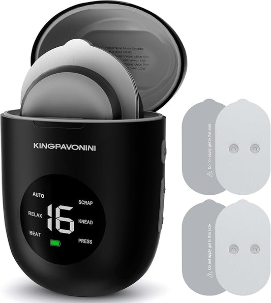 KingPavonini Wireless TENS Unit, Muscle Stimulator for Pain Relief, Portable Rechargeable TENS EMS Machine, LED Screen, Remote, Dual Channel 6 Modes 16 Intensity Massager, Charging Case (Black)
