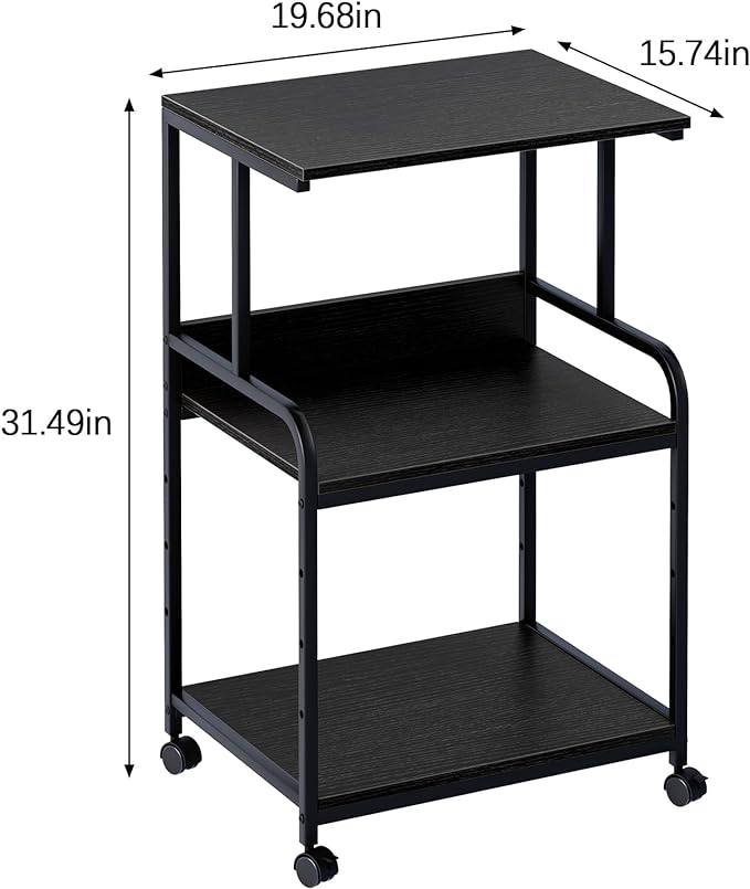 Arbuxzuy Printer Stand with Storage Shelf,3 Tier Printer Cart with Wheels,Mobile Printer Table for Home Office,Stands for Heat Press Scanner Fax,Industrial Style (Black)