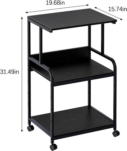 Arbuxzuy Printer Stand with Storage Shelf,3 Tier Printer Cart with Wheels,Mobile Printer Table for Home Office,Stands for Heat Press Scanner Fax,Industrial Style (Black)