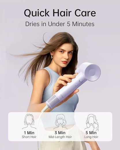 Laifen SE Lite Hair Dryer, Negative Ionic Blow Dryer with 100,000 RPM Brushless Motor for Fast Drying, High-Speed Low Noise Thermo-Control Hair Dryer with Lightweight Design and 2 Nozzles
