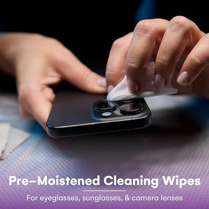 Care Touch Lens Wipes for Eyeglasses- 210 Count Individually Wrapped Pre- Moistened Wipes, 5 x 6 Inch- Camera Lens, Sunglasses and Glasses Cleaner,- Gentle and Portable for Cleaning of Optical Devices