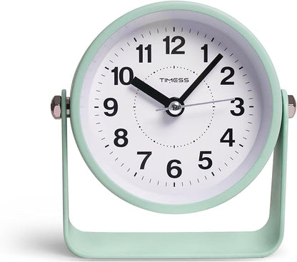 TIMESS Analog Alarm Clock, Silent Non-Ticking Quartz Movement, Battery-Operated with Snooze & On-Demand Light, Easy to Set Gentle Wake Bedside Desk Clock, Ideal for Home, Travel, Office (Green)