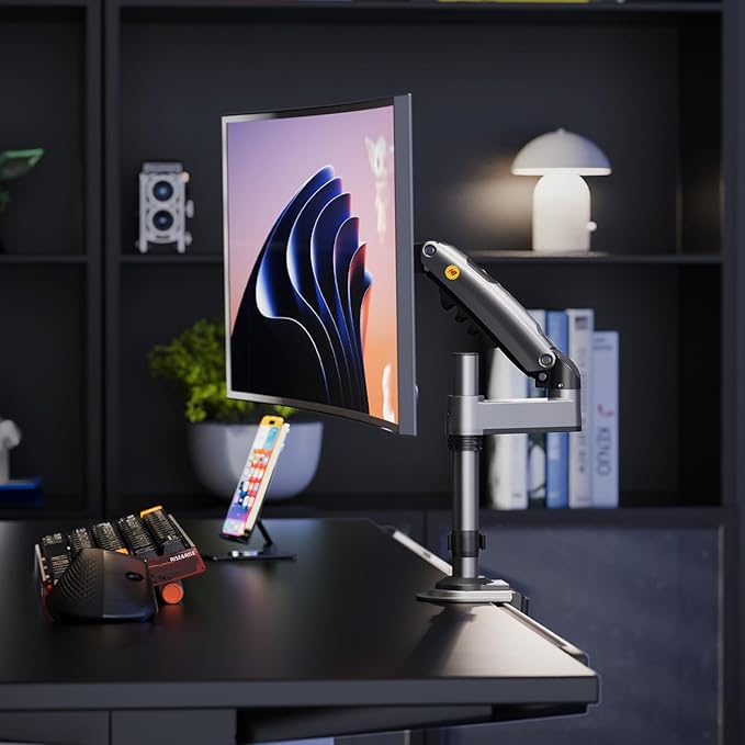 NB North Bayou Monitor Desk Mount Long Arm for Monitors Within 4.4 to 19.8lbs Ultra Wide Full Motion Swivel Height Adjustable Monitor Stand H100