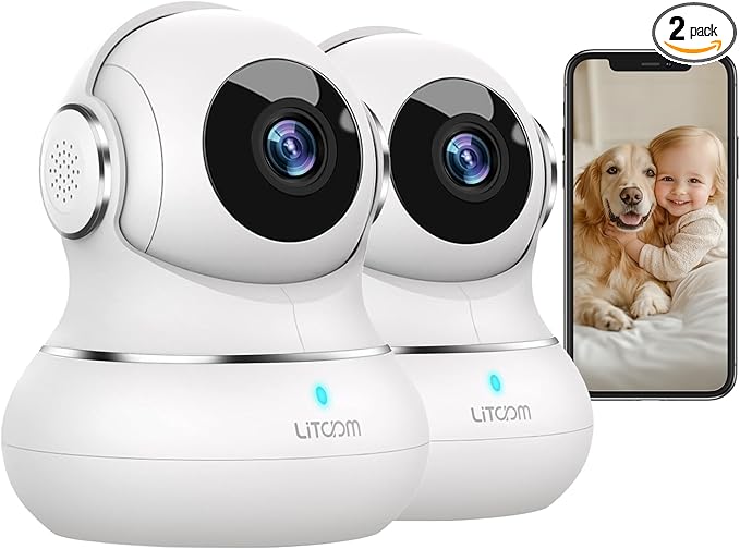 litokam 360 Cameras for Home Security 2K, 2 Pack Indoor Security Camera for Baby/Pet/Nanny with Night Vision, 2.4 GHz Smart WiFi Cam with Motion Detection & Two Way Audio