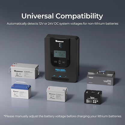 Renogy Charge Controller-Rover 40A MPPT 12V/24V Auto-Detect LCD Display | 99.9% Efficiency for Gel/Flooded/Lithium Batteries | Dual-Peak Tracking & Modbus Support (40A 12V/24V)