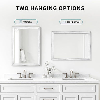 White Wood Effect Framed Wall Mirror, 22x30 Rectangle Mirror, 1/8" Anti-desilvering Tempered Glass, Sustainable& Sturdy Frame, Anti-Rust, HD Reflection &3min Fast Setup for Bathroom Living Room