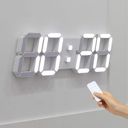 mooas 3D LED Clock, Multi-Function LED Clock (Calendar, Alarm, Temperature) (15.3" Big Plus White Wall Clock with Remote Control)