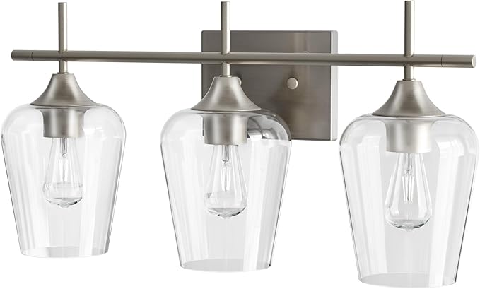 VONLUCE Bathroom Vanity Light, 3 Light Bathroom Light Fixture Over Mirror, Bathroom Wall Lamp with Clear Glass, Modern Brushed Nickel Vanity Lighting fixtures for Bathroom, Bedroom, Hallway