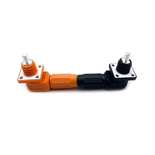 100A Battery Energy Storage Connector, 16mm² High Current Connectors IP67 Waterproof Stud Wiring Power Adapter Quick Plug Terminal Right Angle Plug and Socket (1000V Black+Orange)