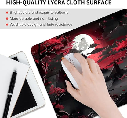 Red Trees, Mountains, and Moon Square Mouse pad, Texture, Waterproof, Anti Slip Rubber Base, Computer Mouse pad, Laptop Mouse pad