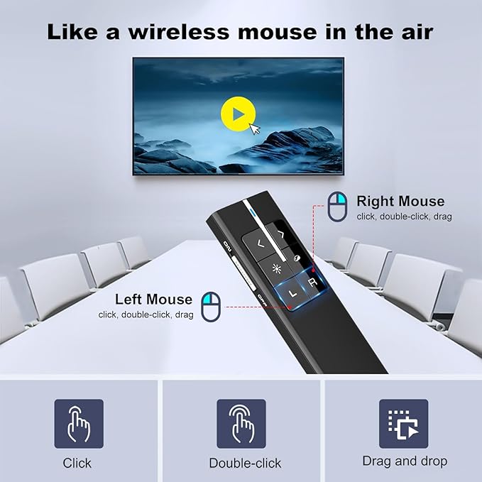 Norwii Wireless Presenter Remote for PowerPoint, Presentation Remote Control Clicker with Complete Air Mouse Function, Handheld Mouse Clicker for Mac, Computer, Laptop, Google Slides, N99